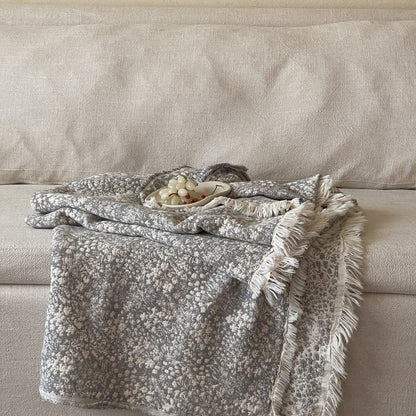 Neutral Pattern Jacquard Fringe Throw Blanket - 9