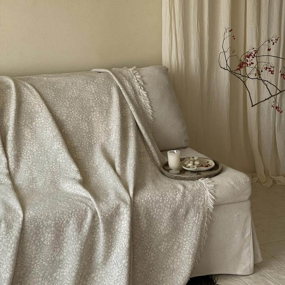 Neutral Pattern Jacquard Fringe Throw Blanket - 14