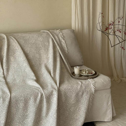 Neutral Pattern Jacquard Fringe Throw Blanket - 14