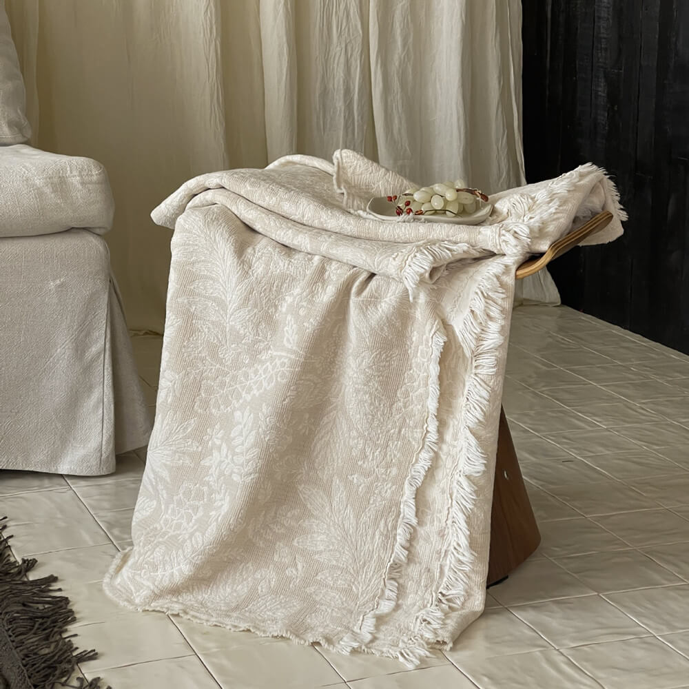 Neutral Pattern Jacquard Fringe Throw Blanket - 5