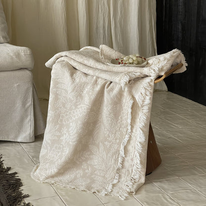 Neutral Pattern Jacquard Fringe Throw Blanket - 5