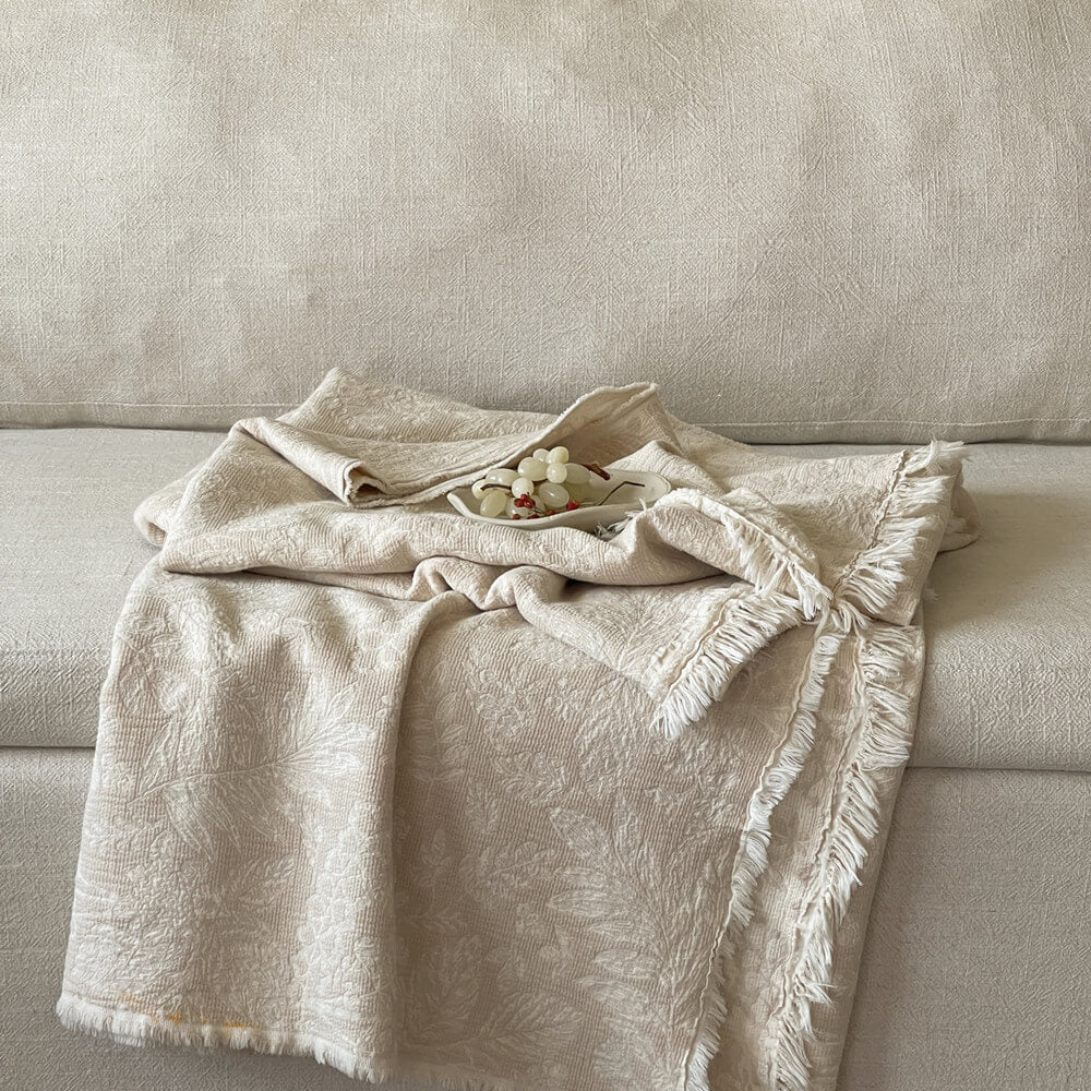 Neutral Pattern Jacquard Fringe Throw Blanket - 4
