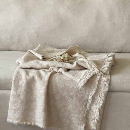 Neutral Pattern Jacquard Fringe Throw Blanket - 4
