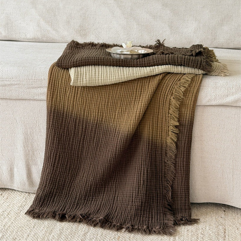 Ombre Four-Layer Cotton Muslin Fringe Throw - 10