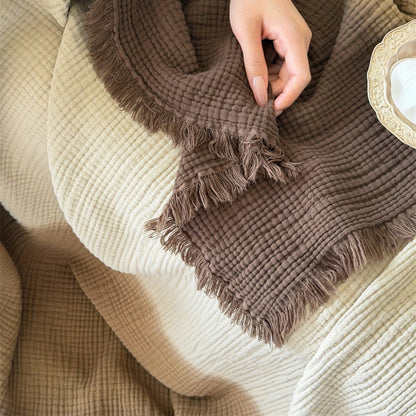 Ombre Four-Layer Cotton Muslin Fringe Throw - 11