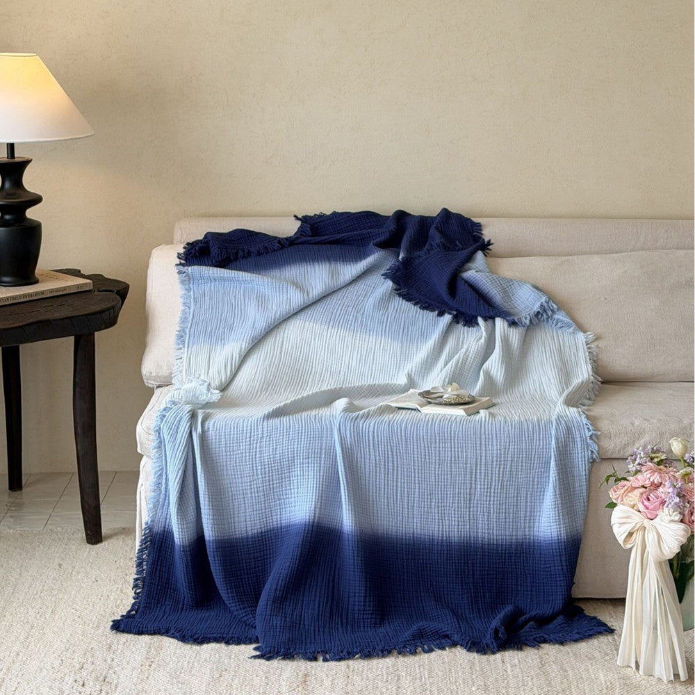 Ombre Four-Layer Cotton Muslin Fringe Throw - 12