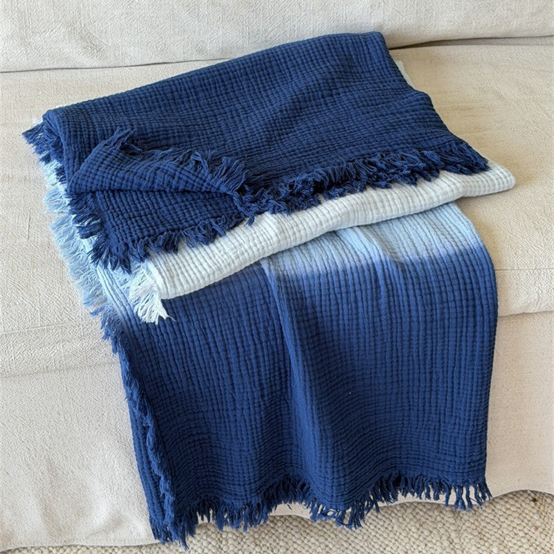 Ombre Four-Layer Cotton Muslin Fringe Throw - 13