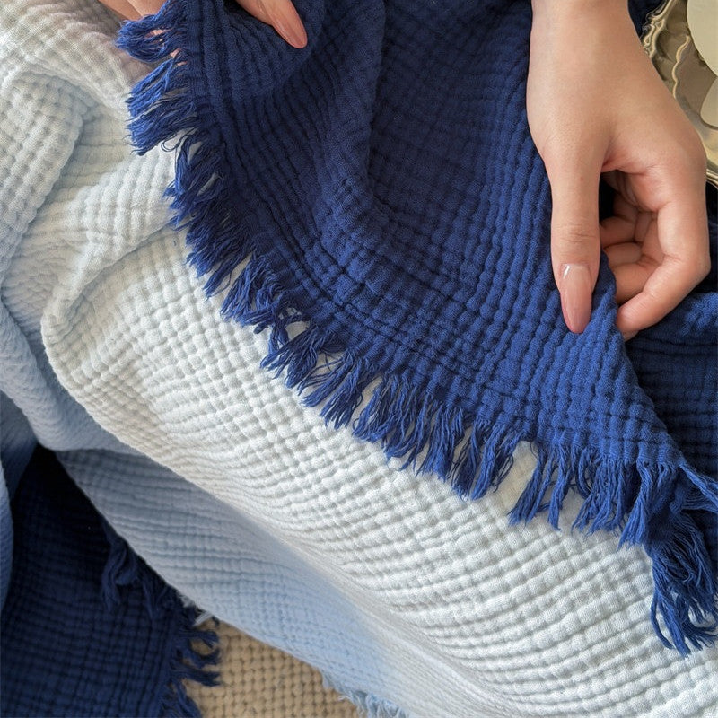 Ombre Four-Layer Cotton Muslin Fringe Throw - 14