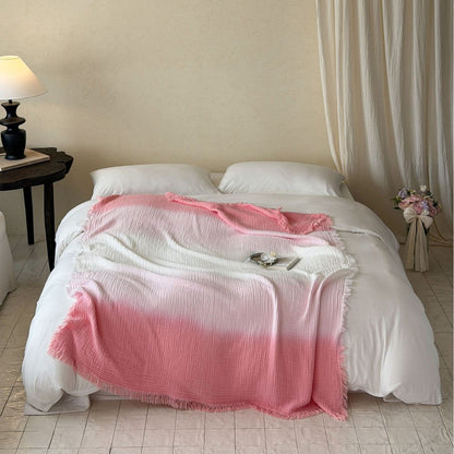 Ombre Four-Layer Cotton Muslin Fringe Throw - 15