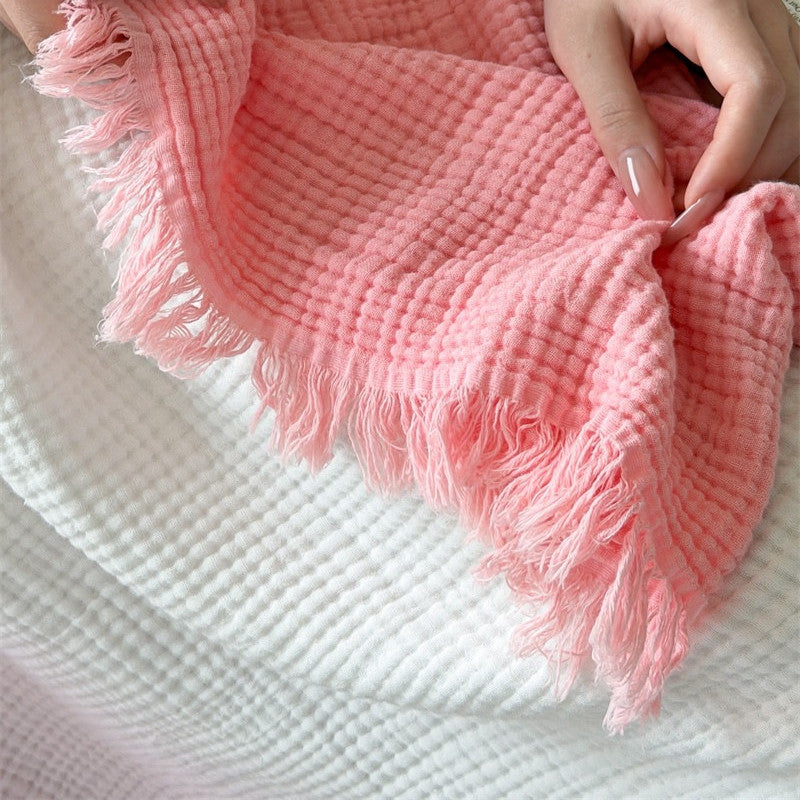 Ombre Four-Layer Cotton Muslin Fringe Throw - 17