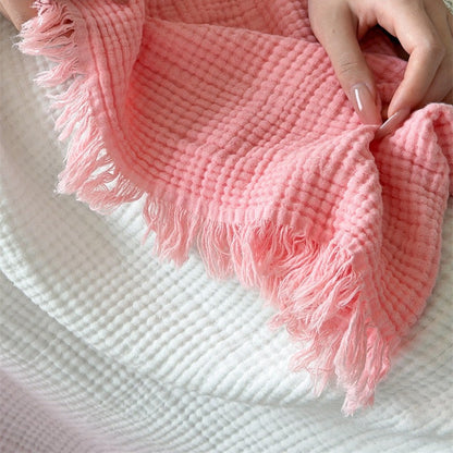 Ombre Four-Layer Cotton Muslin Fringe Throw - 17