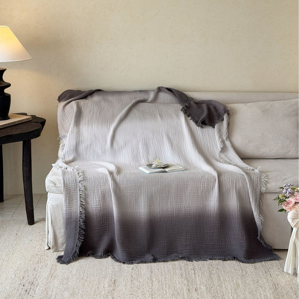Ombre Four-Layer Cotton Muslin Fringe Throw - 18