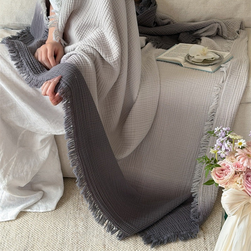 Ombre Four-Layer Cotton Muslin Fringe Throw - 19