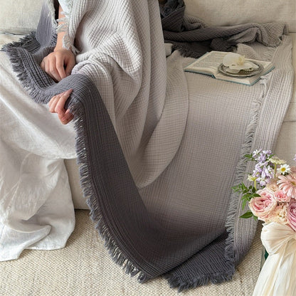 Ombre Four-Layer Cotton Muslin Fringe Throw - 19