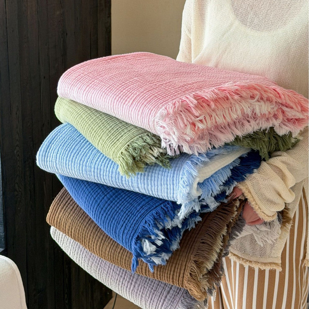 Ombre Four-Layer Cotton Muslin Fringe Throw - 2