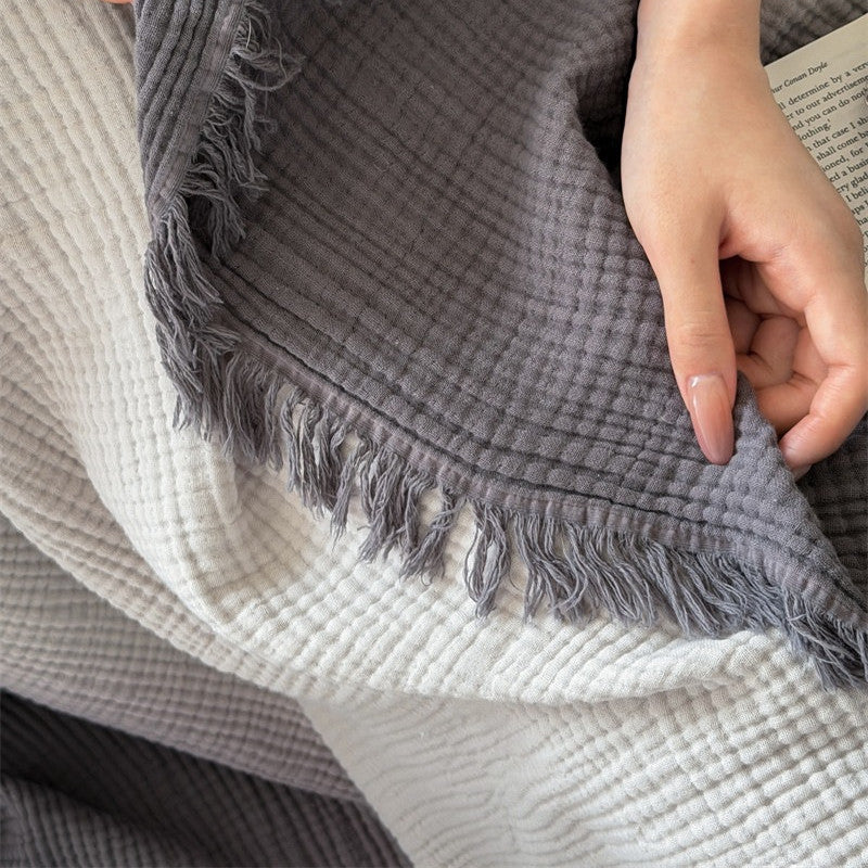 Ombre Four-Layer Cotton Muslin Fringe Throw - 20
