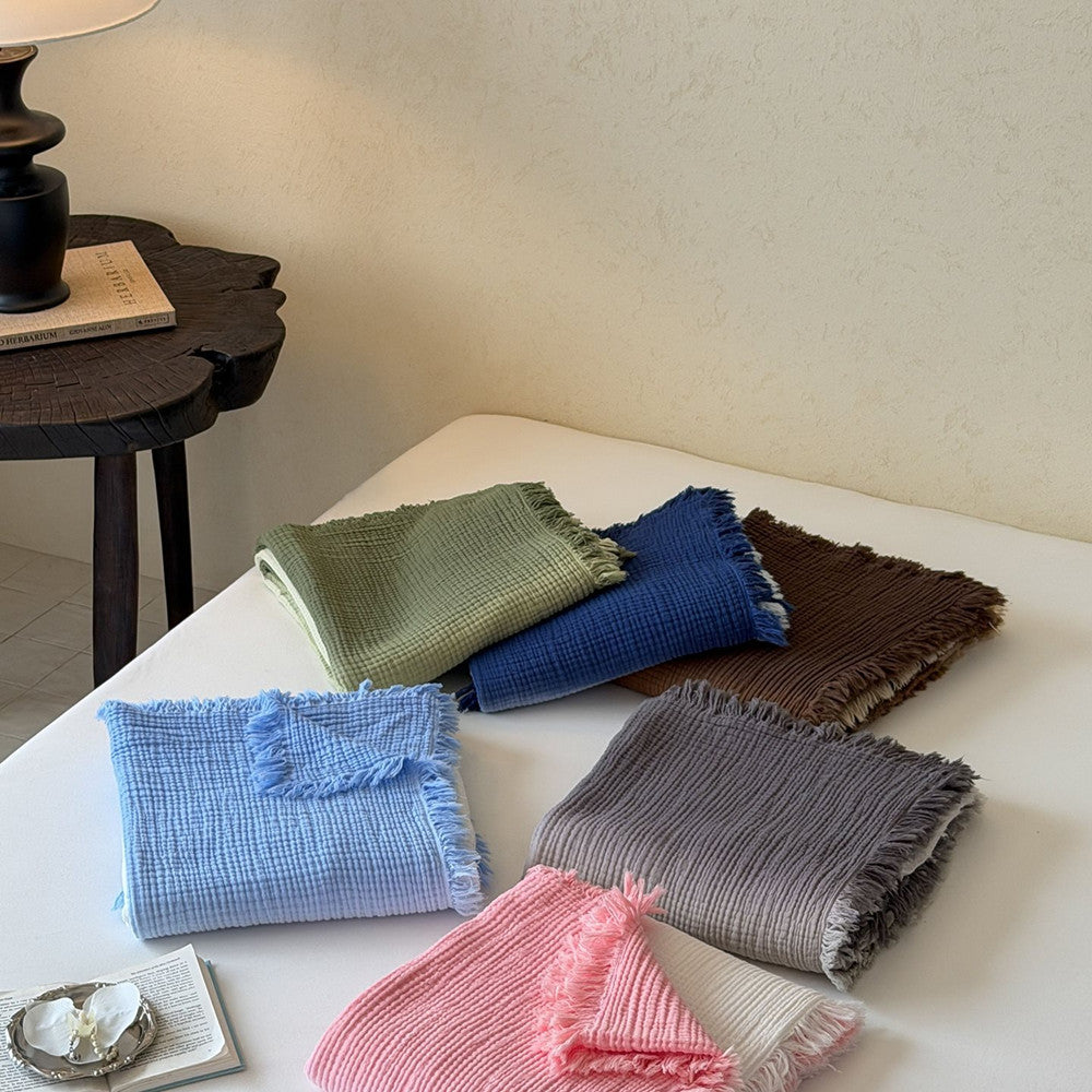 Ombre Four-Layer Cotton Muslin Fringe Throw - 3