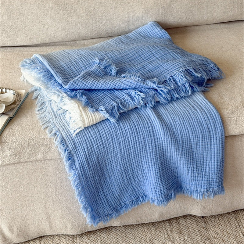 Ombre Four-Layer Cotton Muslin Fringe Throw - 5