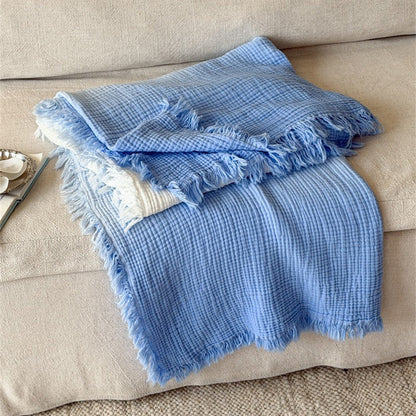 Ombre Four-Layer Cotton Muslin Fringe Throw - 5