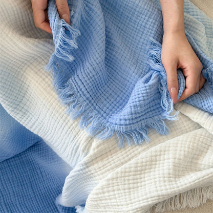 Ombre Four-Layer Cotton Muslin Fringe Throw - 6