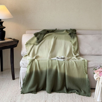 Ombre Four-Layer Cotton Muslin Fringe Throw - 7