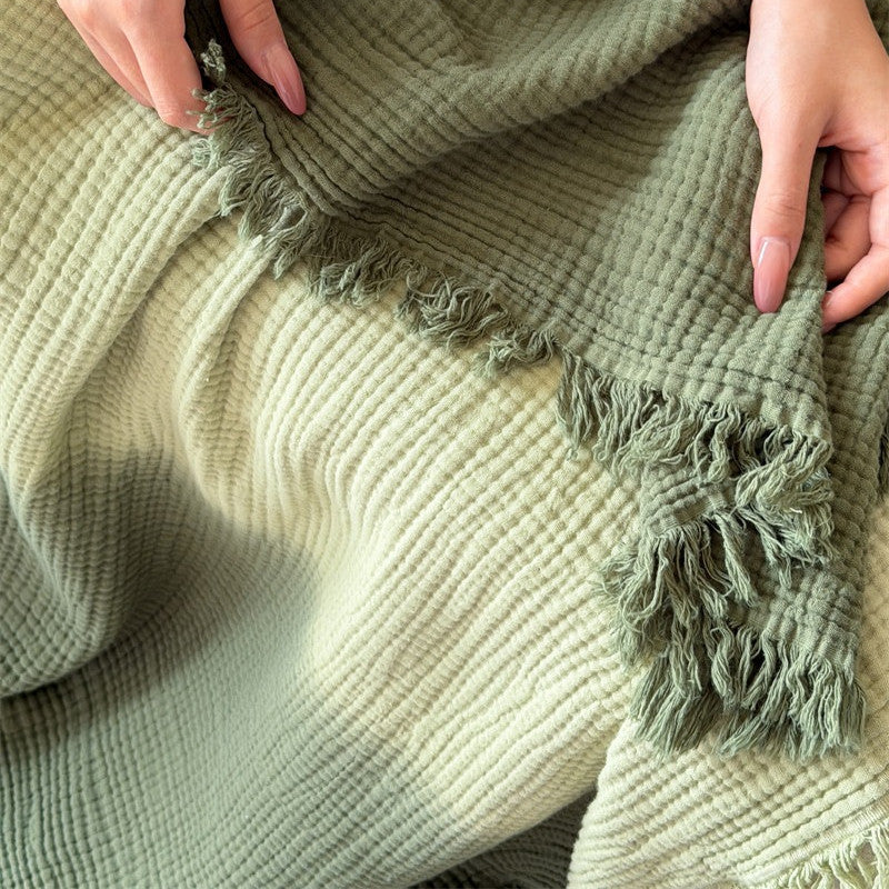 Ombre Four-Layer Cotton Muslin Fringe Throw - 8