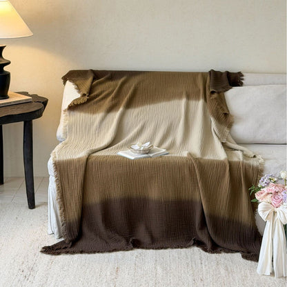 Ombre Four-Layer Cotton Muslin Fringe Throw - 9