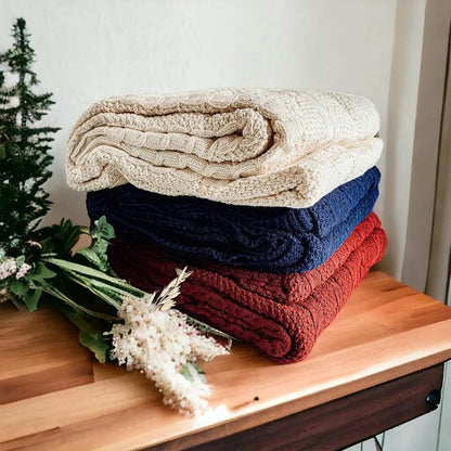Cable and Diamond Knit Throw Blanket - 20