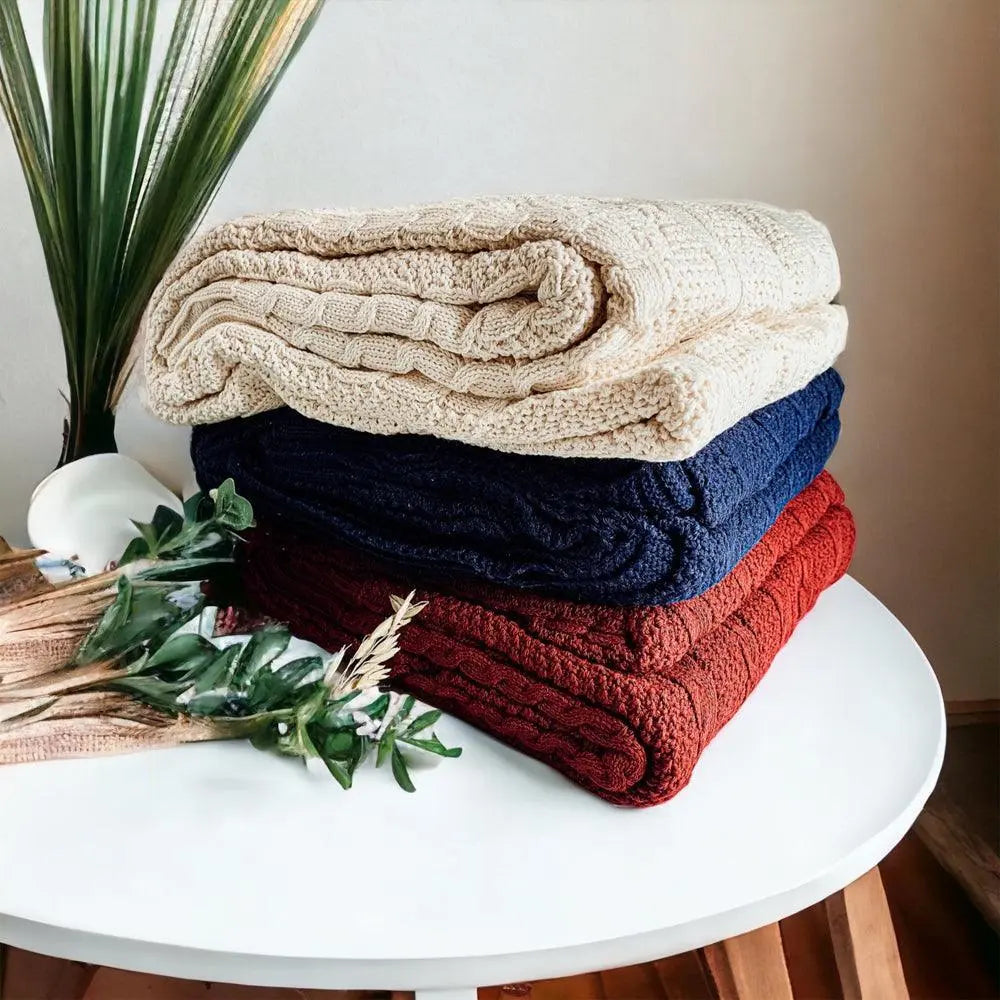 Cable and Diamond Knit Throw Blanket - 21