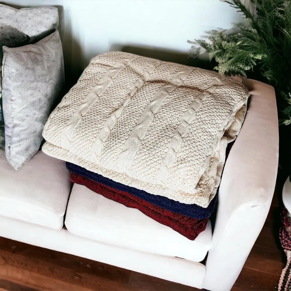 Cable and Diamond Knit Throw Blanket - 2