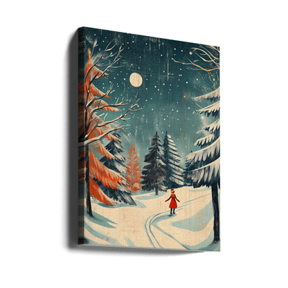 Moonlit Winter Forest Canvas Wall Art - 1