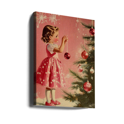 Vintage Holiday Girl and Ornament Canvas Wall Art - 2