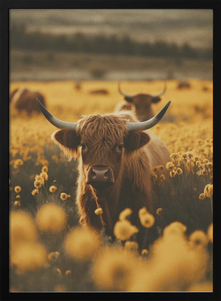 Highland Cow in Flower Meadow Canvas Wall Art - 2
