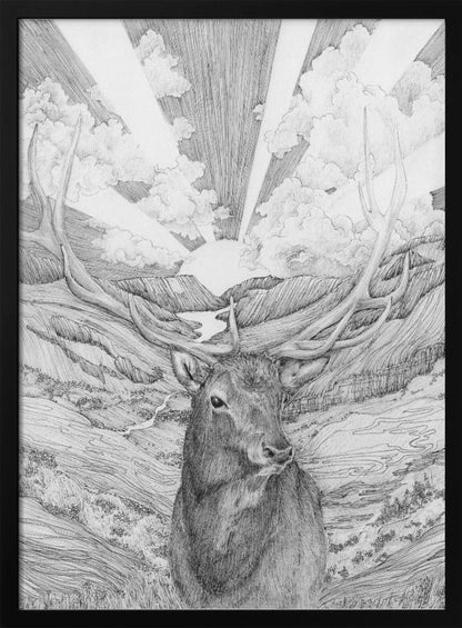 Monochrome Stag and Woodland Canvas Wall Art - 3