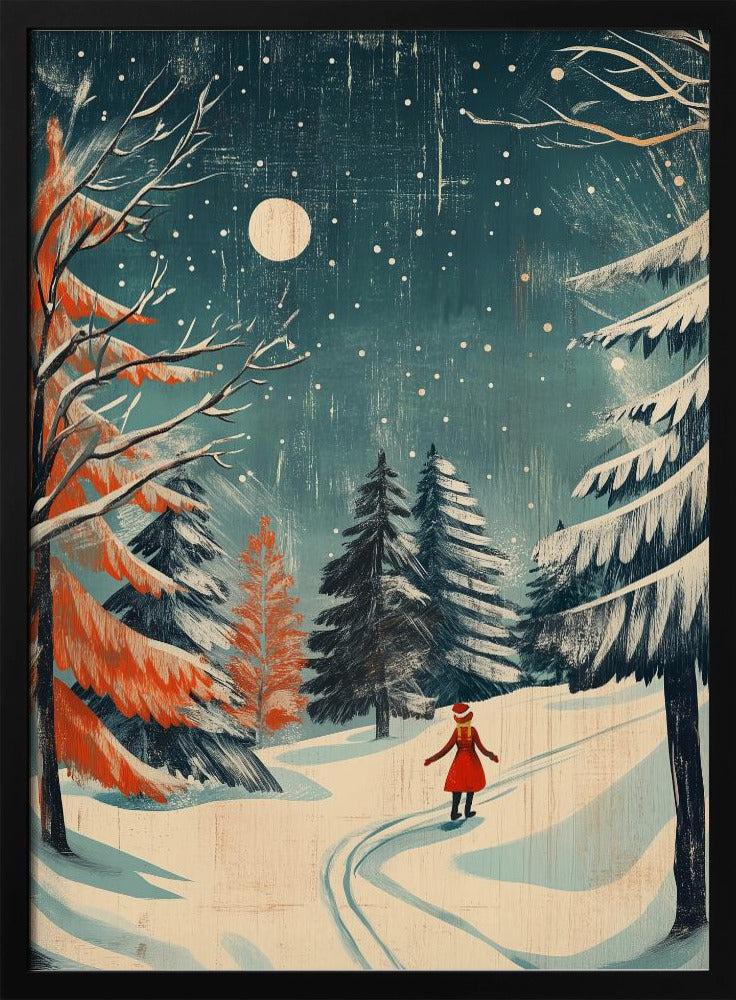 Moonlit Winter Forest Canvas Wall Art - 3