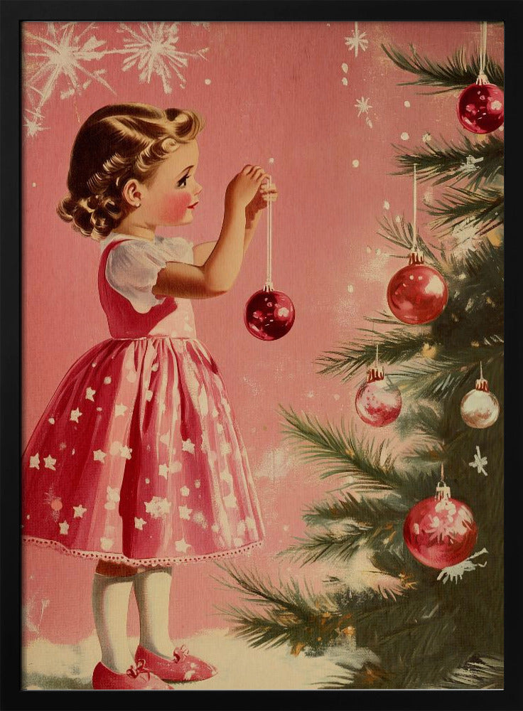 Vintage Holiday Girl and Ornament Canvas Wall Art - 4