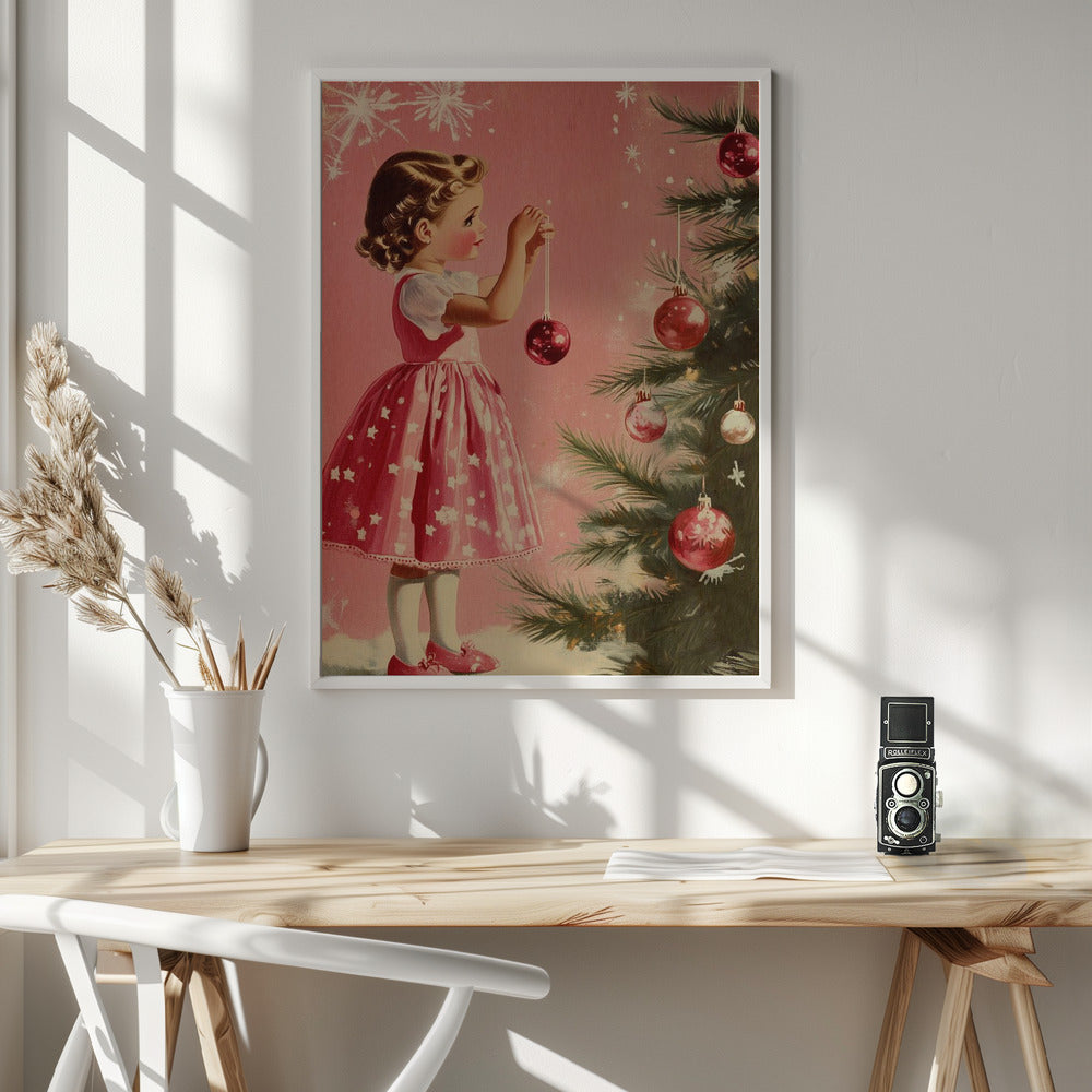 Vintage Holiday Girl and Ornament Canvas Wall Art - 7
