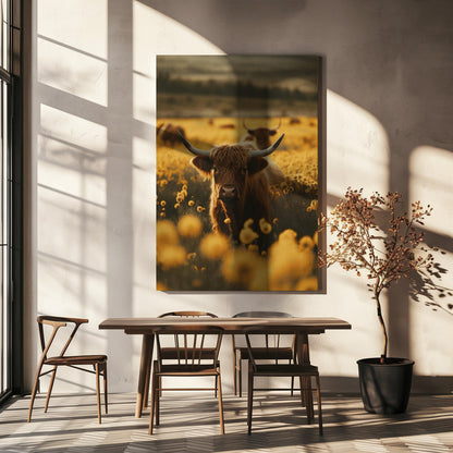 Highland Cow in Flower Meadow Canvas Wall Art - 5