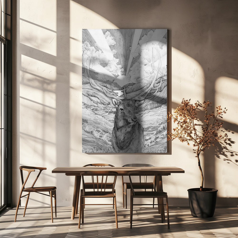 Monochrome Stag and Woodland Canvas Wall Art - 5