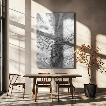 Monochrome Stag and Woodland Canvas Wall Art - 5