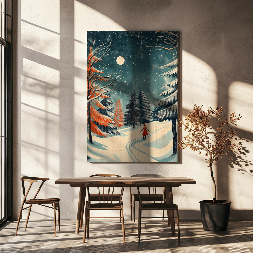 Moonlit Winter Forest Canvas Wall Art - 5
