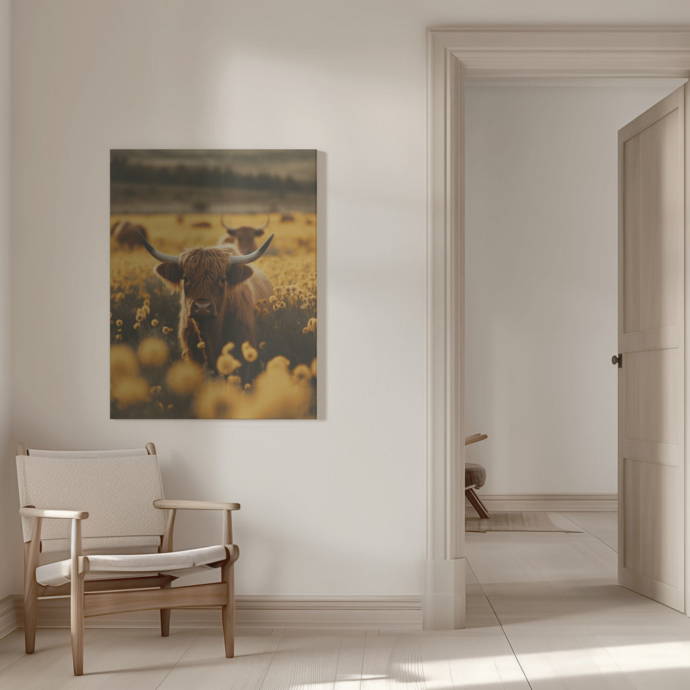 Highland Cow in Flower Meadow Canvas Wall Art - 9