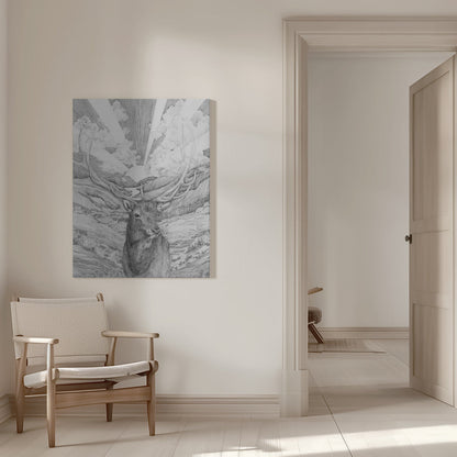 Monochrome Stag and Woodland Canvas Wall Art - 9