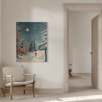 Moonlit Winter Forest Canvas Wall Art - 9