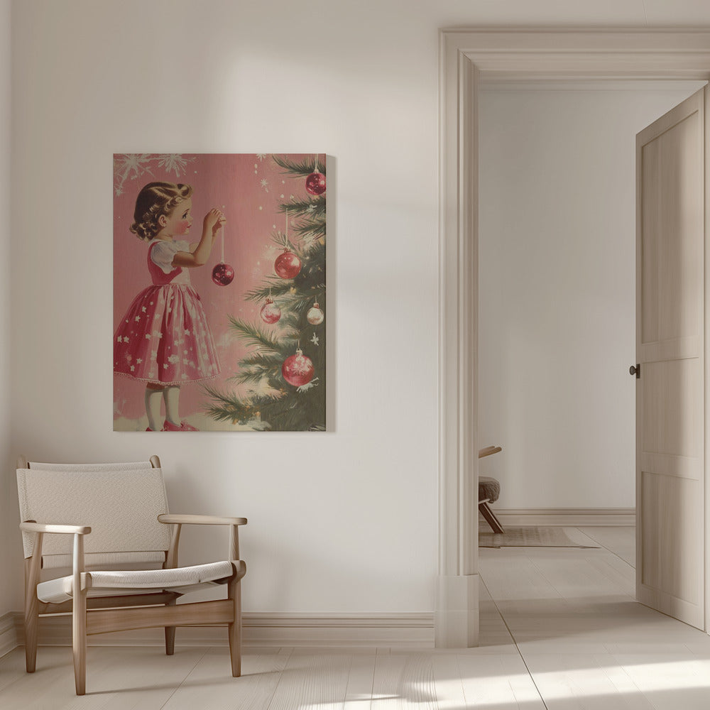 Vintage Holiday Girl and Ornament Canvas Wall Art - 9