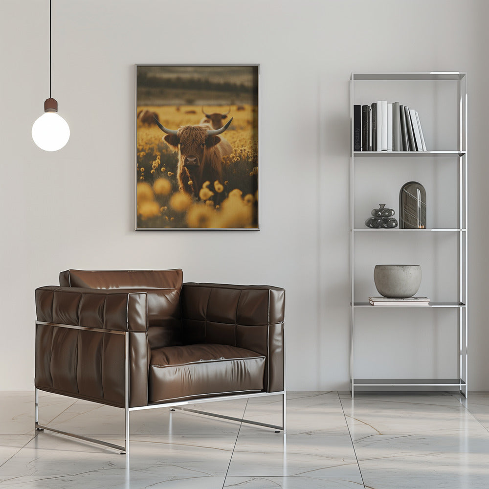Highland Cow in Flower Meadow Canvas Wall Art - 8