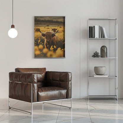 Highland Cow in Flower Meadow Canvas Wall Art - 8