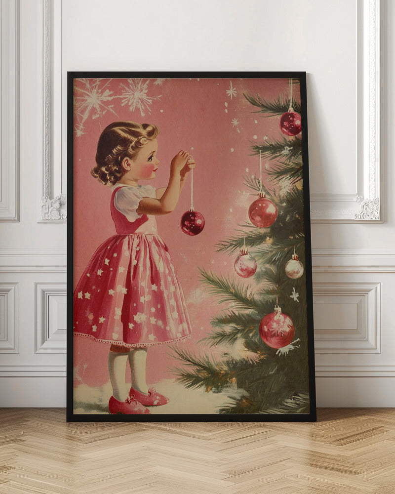 Vintage Holiday Girl and Ornament Canvas Wall Art - 5