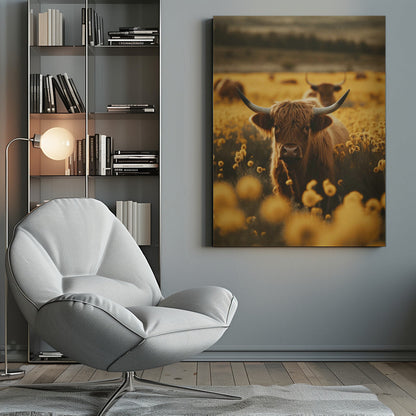 Highland Cow in Flower Meadow Canvas Wall Art - 10