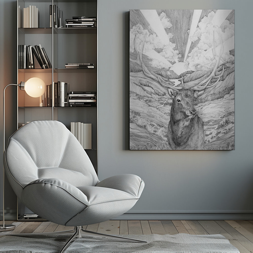 Monochrome Stag and Woodland Canvas Wall Art - 10